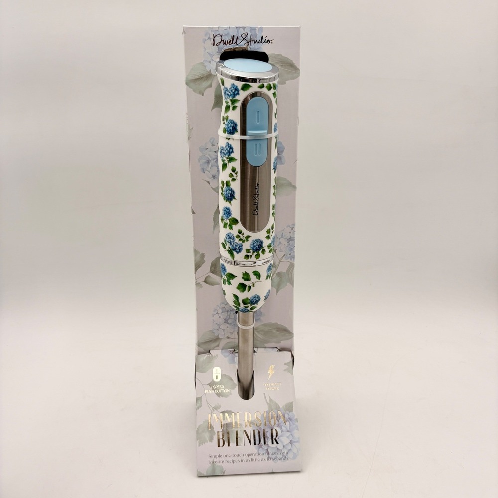 Dwell Studio Immersion Blender 2-Speed Blue Hydrangea Floral Immersion Blender